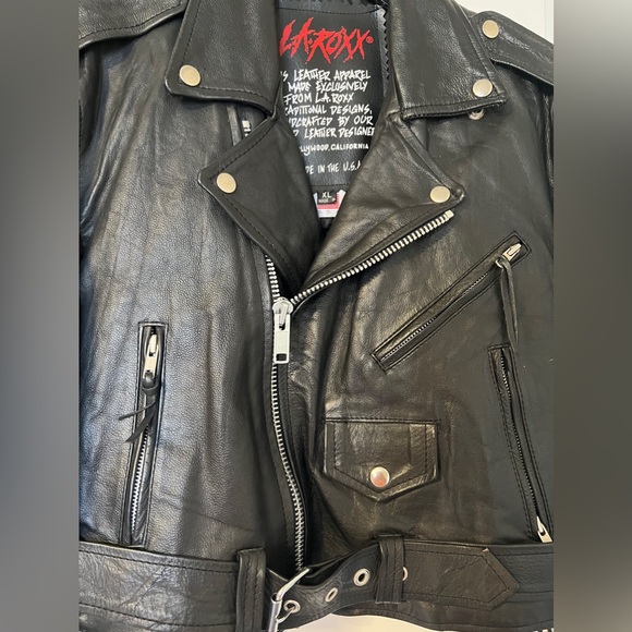 348. Vintage L.A. Roxx Leather Motorcycle Jacket Size XL - Picture 2 of 10